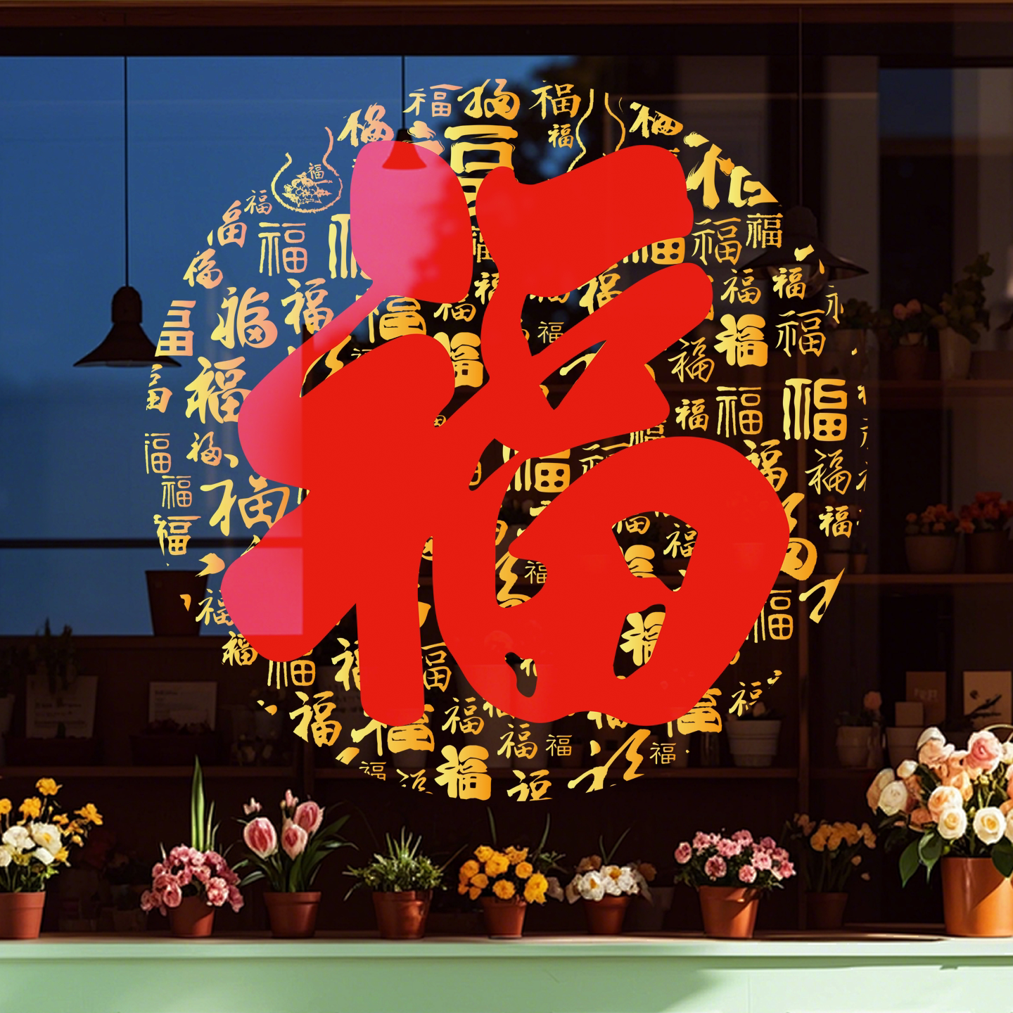 百福2026新年款福字乔迁窗贴春节商场酒店窗花店铺橱窗玻璃静电贴