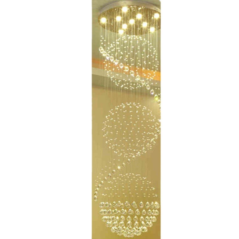 元华水晶吊灯复式楼梯长吊灯餐厅吊灯现代简约别墅客厅大吊灯