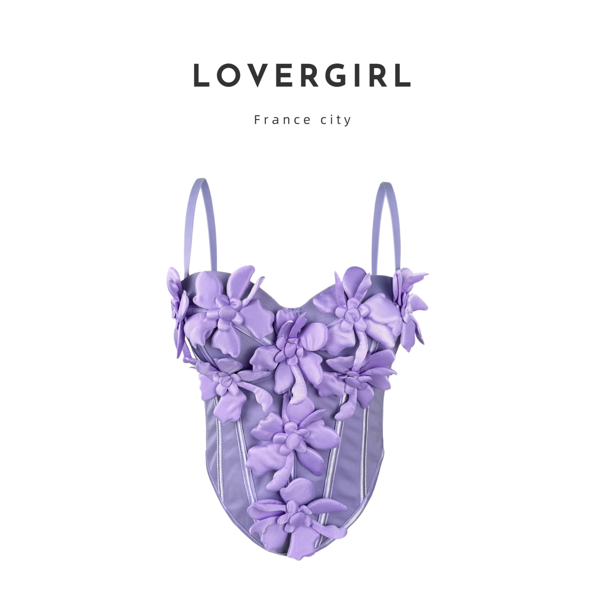 Lovergirl高定*立体花吊带背心上衣纯欲风鱼骨胸生日派对约会写真
