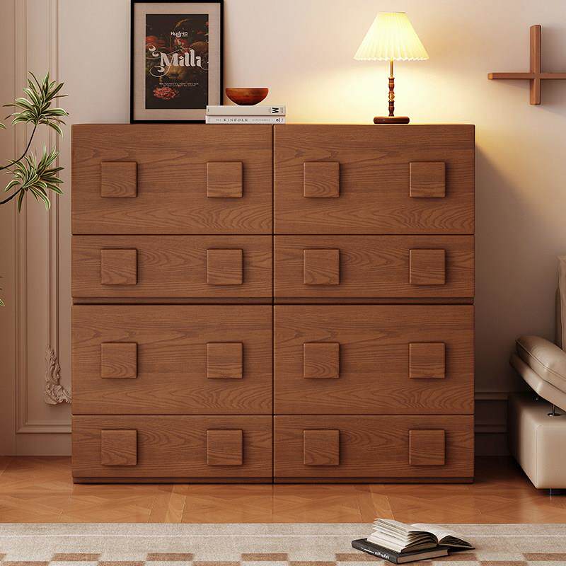 法式实木卡门柜客厅复古组合电视柜落地柜中古风沙发边柜窄床头柜