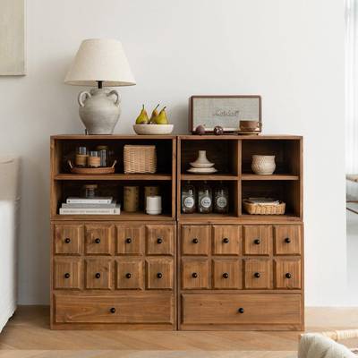 润家家居垒垒柜复古实木卡门柜中古格子柜客厅边柜卧室模块组合柜