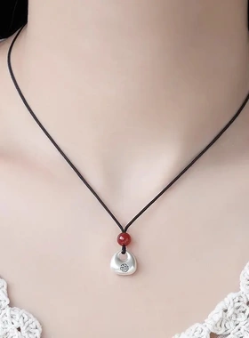 足银999平安福小胖福银坨坨手工编织项链情侣生日男女轻奢送礼物