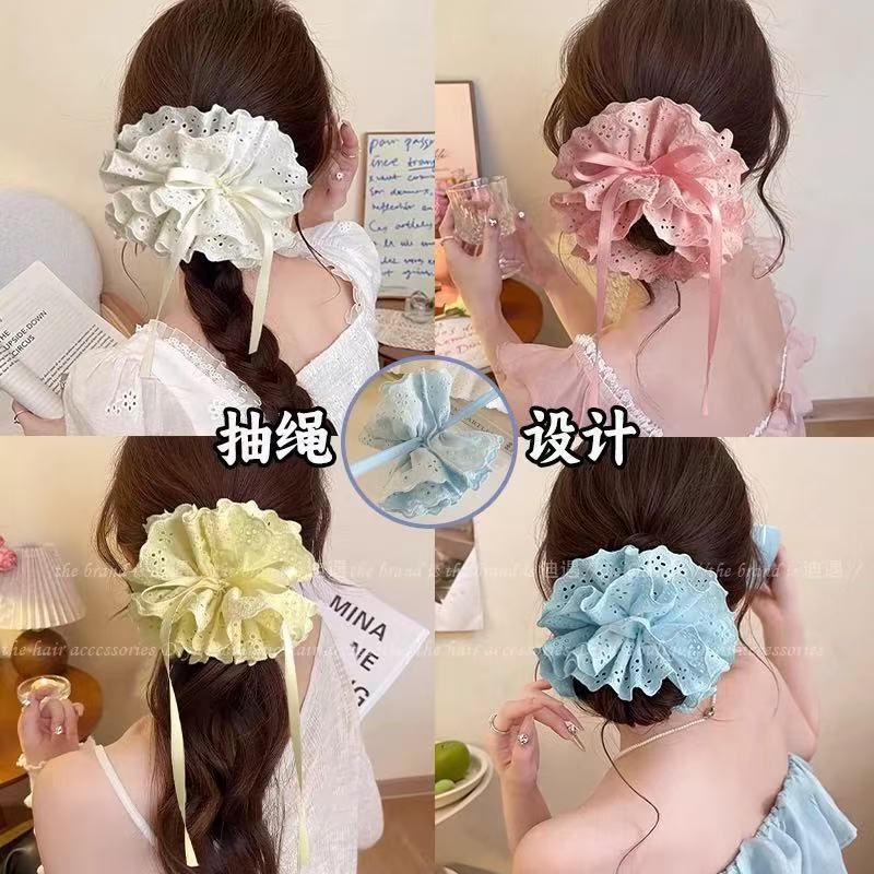 网红抽绳大肠抽绳式四层蕾丝发绳甜美发圈头发马尾丸子头绳绑带