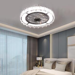 110V轻奢水晶风扇灯客厅现代简约餐厅灯电风扇灯吸顶卧室灯具
