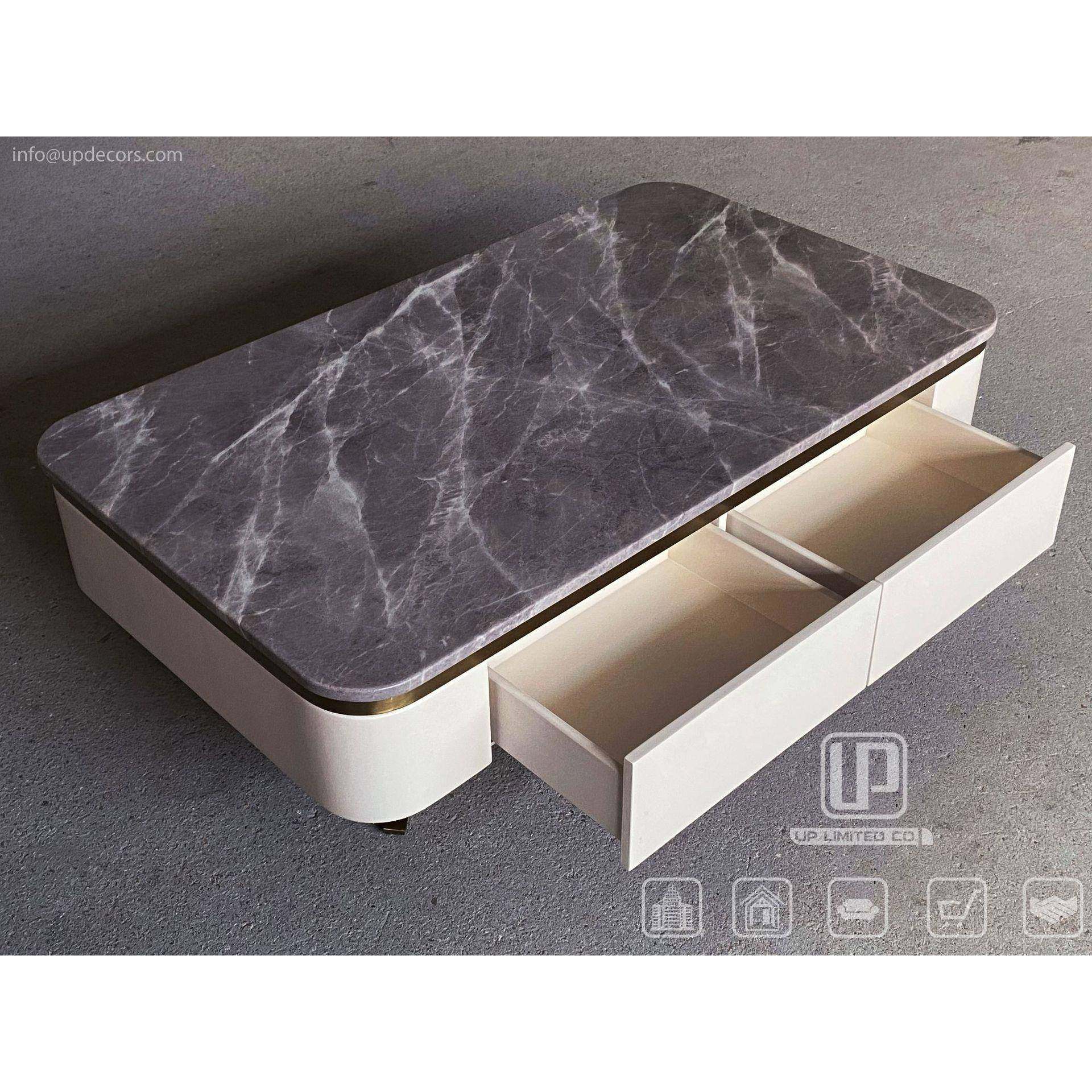现代轻奢天然大理石台面金属底座大双抽电视柜客厅大型长方形茶几