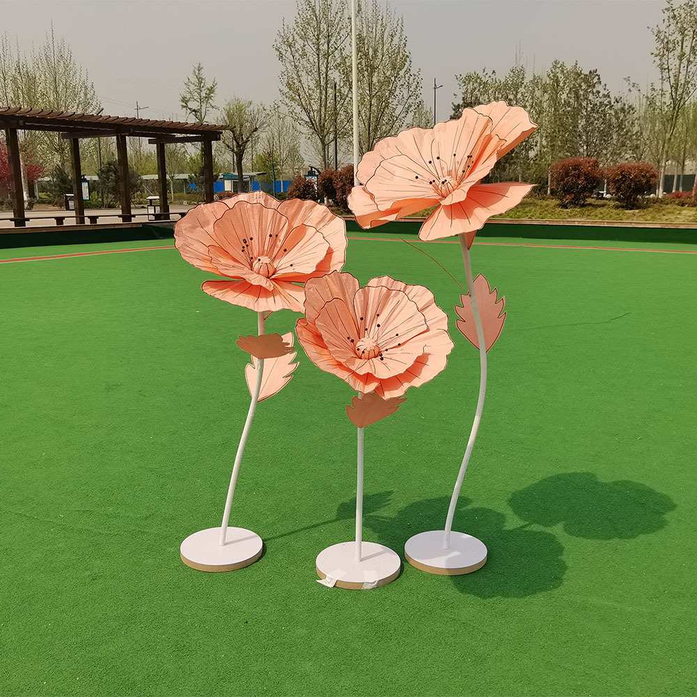 描边纸罂粟花套装双层花瓣婚礼派对橱窗背景装饰拍摄摆件仿真花