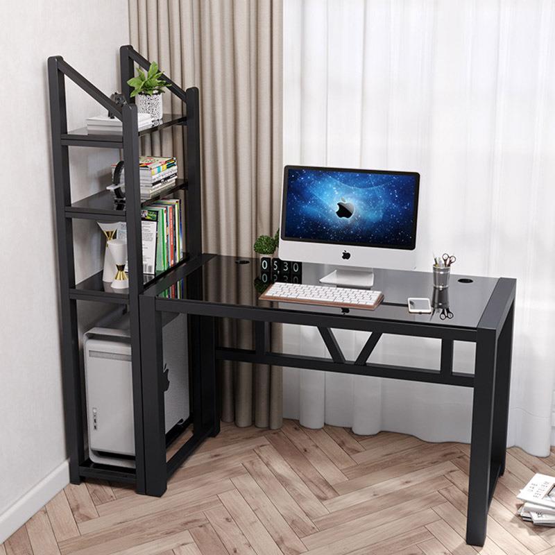 电脑台式桌玻璃钢书架书桌组合一体简约学习家用学生办公写字桌子