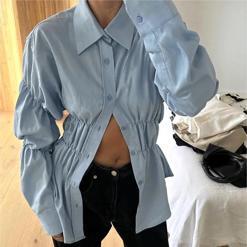 xy24327秋季2024新款女装 时尚风气质休闲百搭缩褶衬衣长袖上衣女