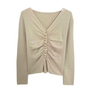 玉米专享 修身 V领针织衫 打底衫 3361 女秋设计别致内搭抽褶长袖