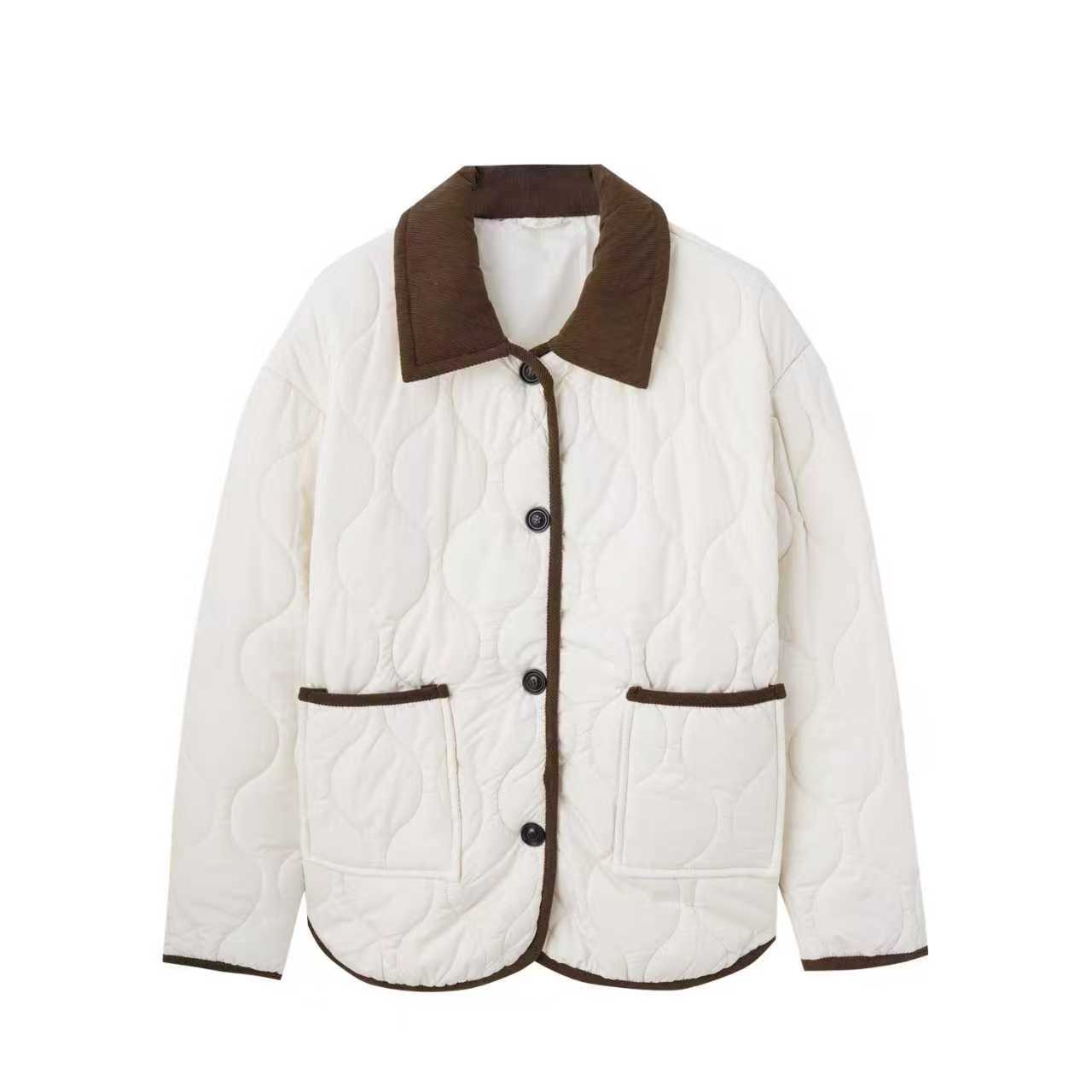 【玉米专享】时髦拼色翻领菱格棉服外套女气质减龄氛围感828#