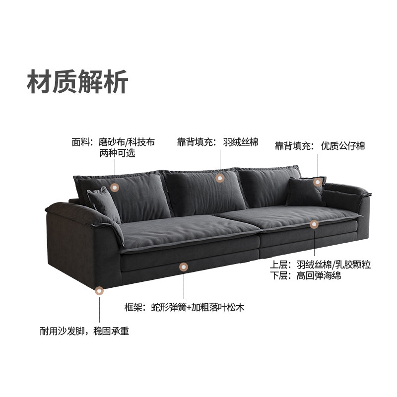 意式羽绒磨砂布艺沙发现代极简约大小户型宽坐深懒人乳胶直排沙发,住宅家具,布艺沙发,淘宝优惠券,粉丝福利购,淘宝优惠卷