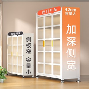 钢制家用陈列架客厅防尘收纳柜落地多层置物柜阳台靠墙一体储物柜