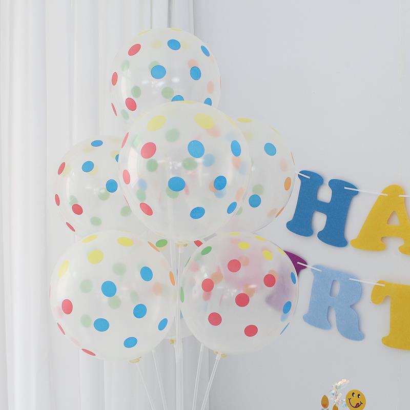 透明彩色圆圆点气球印花桌上浮动小朋友一周岁生日派对幼儿园活动
