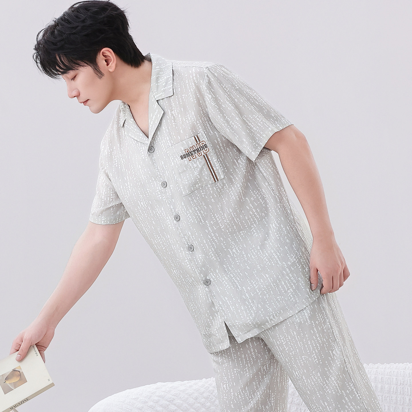 夏季男士莱赛尔睡衣2026新款短袖长裤男款可外穿薄款家居服套装