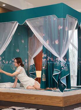 CB#2020新款遮光坐床式回底拉链式床帘蚊帐1.5m1.8m2米床家用蚊帐