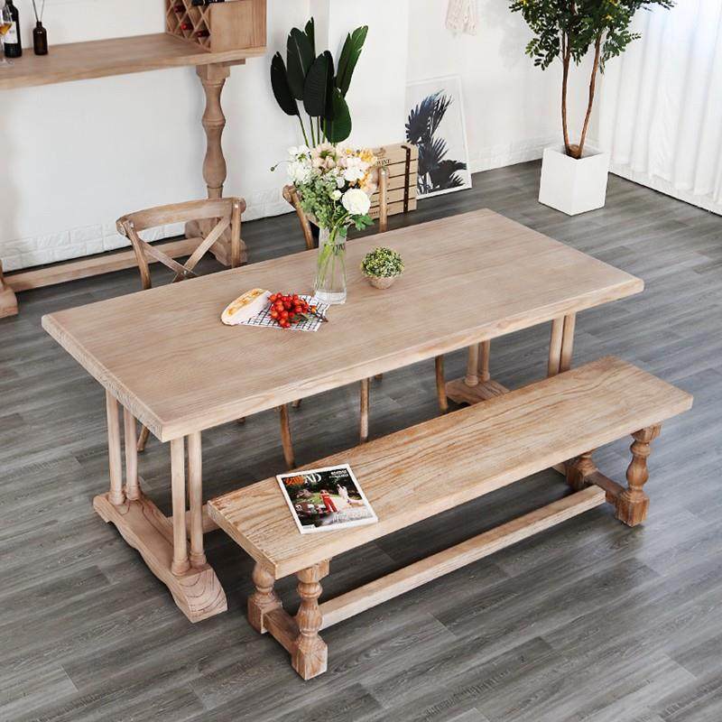 美式乡村复古做旧实木长方形餐桌椅家用小户型餐厅法式风吃饭桌子