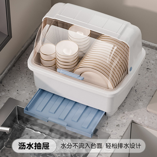 碗碟收纳层架带盖子放碗筷碗盘餐具收纳盒家用沥水碗盘柜箱 厨房装