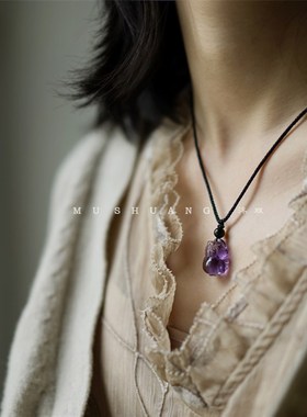 招财貔貅吊坠项链天然黄水晶紫水晶草莓晶金发晶玉挂件单个转运女