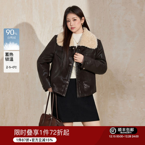 蓝语雾面毛领仿皮衣短外套羽绒服