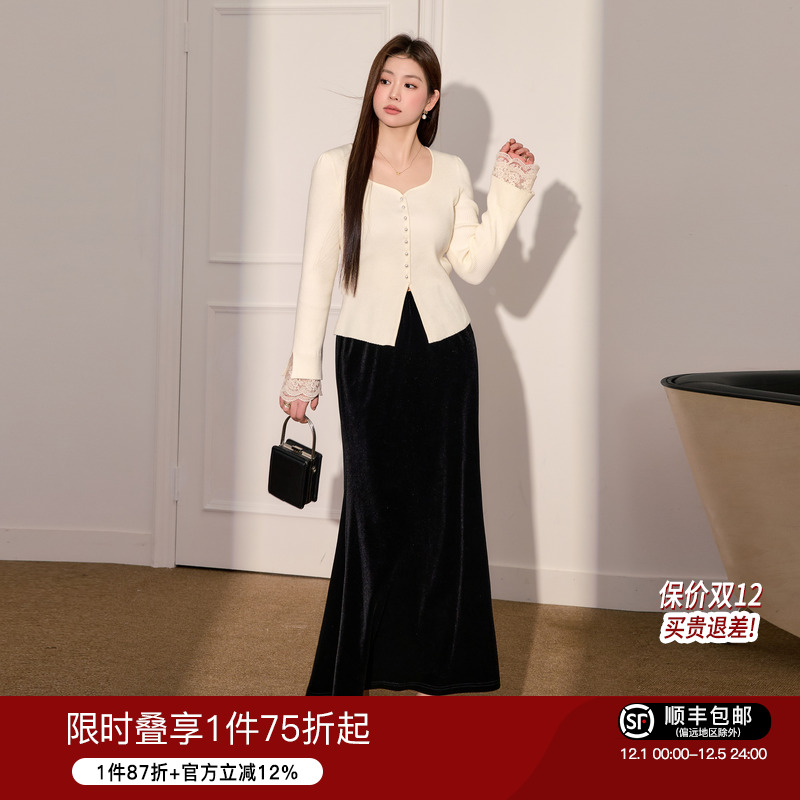 大码女装蓝语气质优雅套装