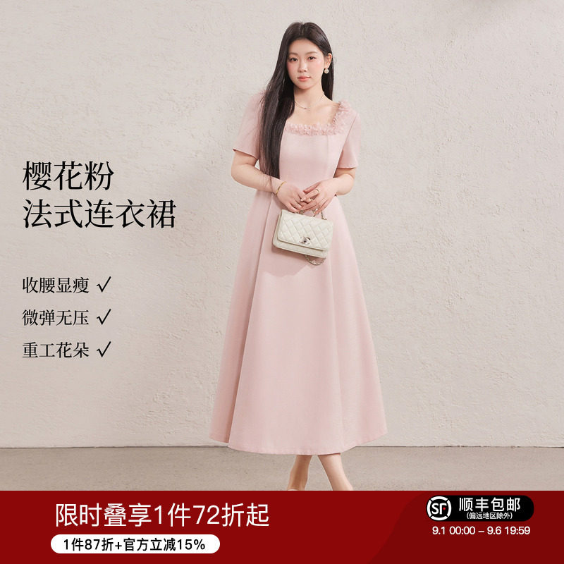 蓝语大码重工立体花千金连衣裙图片