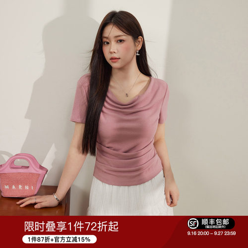 大码女装蓝语设计感收腰T恤衫