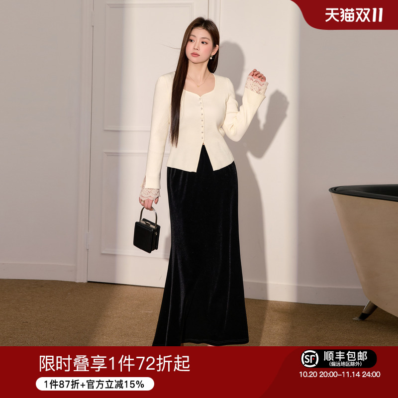 大码女装蓝语气质优雅套装