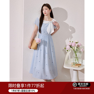 蓝语大码 掐腰显瘦绝美a字裙 女装 甜美减龄绑带条纹连衣裙2025夏季
