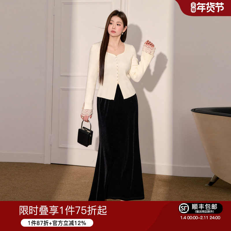 蓝语大码女装胖mm法式显瘦针织上衣丝绒鱼尾半身裙一整套入冬穿搭,女装/女士精品,大码套装,淘宝优惠券,粉丝福利购,淘宝优惠卷