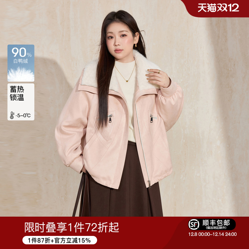 蓝语蓬松大毛领羽绒服夹克短外套