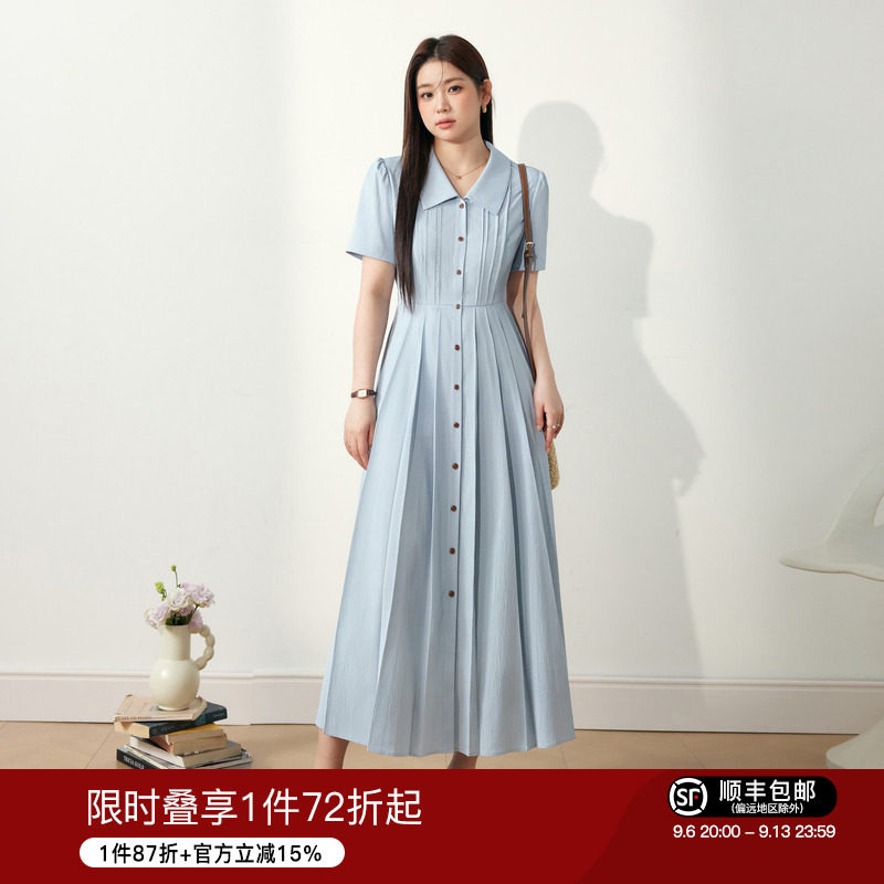 赫本风衬衫连衣裙大码女装蓝语图片