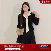 女装 胖mm法式 优雅v领黑色上衣春新款 蓝语大码 显瘦百搭减龄长袖 T恤