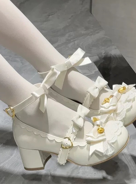 魔法棒Lolita洛丽塔鞋子可爱圆头中跟甜美lo公主鞋女士蝴蝶结女童