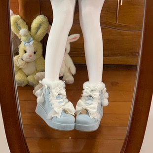 秋冬新款Lolita鞋子厚底甜美软妹靴子小鸡黄可爱软萌毛球洛丽塔鞋