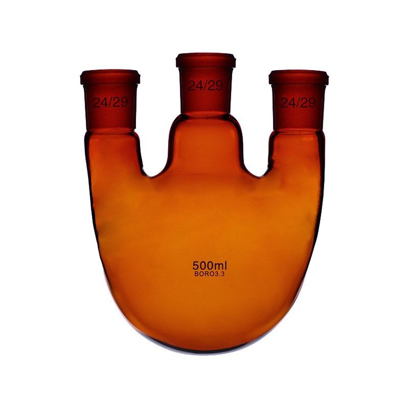棕色三口烧瓶直口斜口2550/100/250500/1000ml实验室玻璃烧瓶烧杯