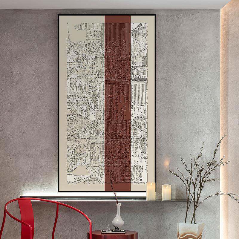 轻奢艺术新中式肌理浮雕建筑客厅沙发背景装饰画走廊玄关书房挂画