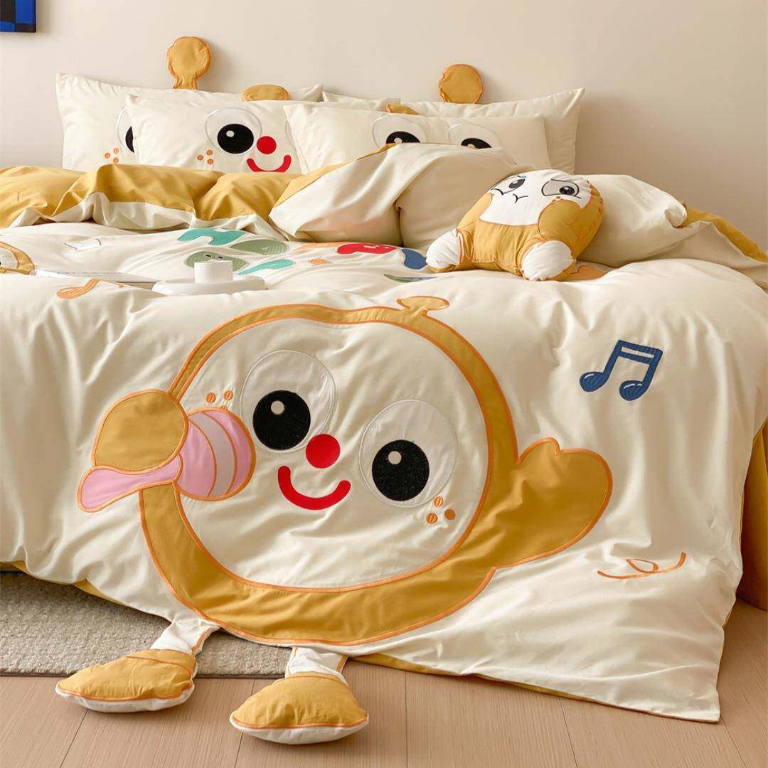 送抱枕A类全棉四件套可爱纯棉立体绣花卡通儿童件套被套床单床笠