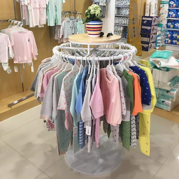服装店中岛展示架可拆卸童装店圆形旋转陈列架落地式男女装店衣架