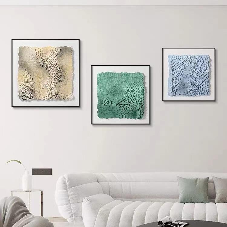 极简奶油风挂画皮革手工组合画2024新款客厅挂画小尺寸玄关装饰画