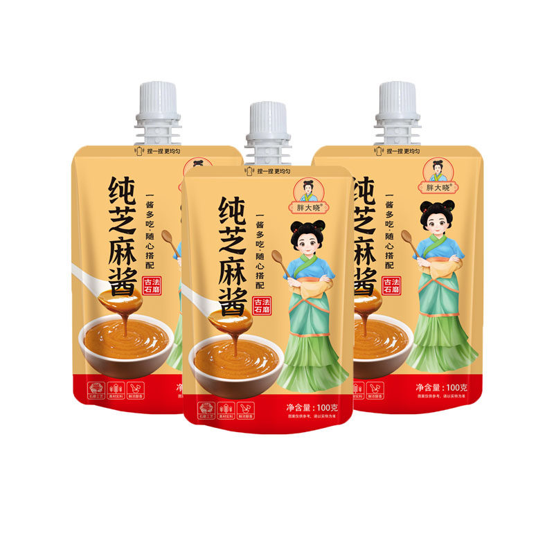 胖大晓纯芝麻酱纯正石磨芝麻酱袋装烘焙抹面包热干面火锅拌面100g,粮油调味/速食/干货/烘焙,酱类调料,淘宝优惠券,粉丝福利购,淘宝优惠卷