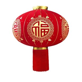 新款中式古典大红灯笼新年圆福灯笼结婚布置全图六面圆喜长杆灯笼