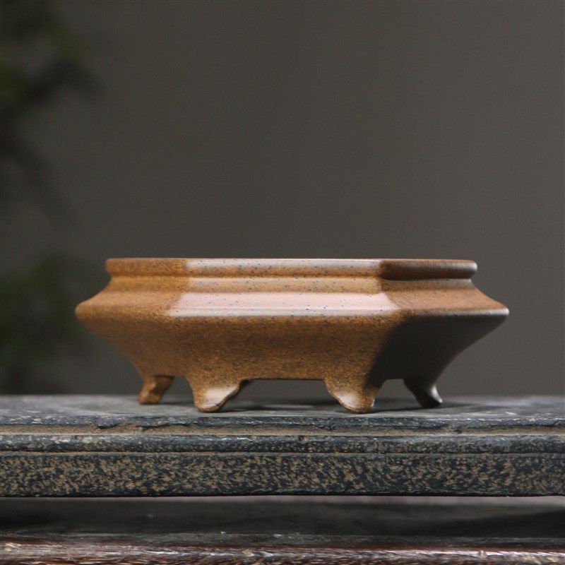 唯珍家紫砂花盆柴烧六方老段泥手工盆景盆原矿精品名家盆觅陶乡