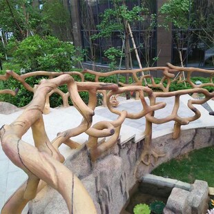 仿树藤水泥仿木护栏现场钢筋混凝土栅栏景观栈道公园防护隔离栏杆