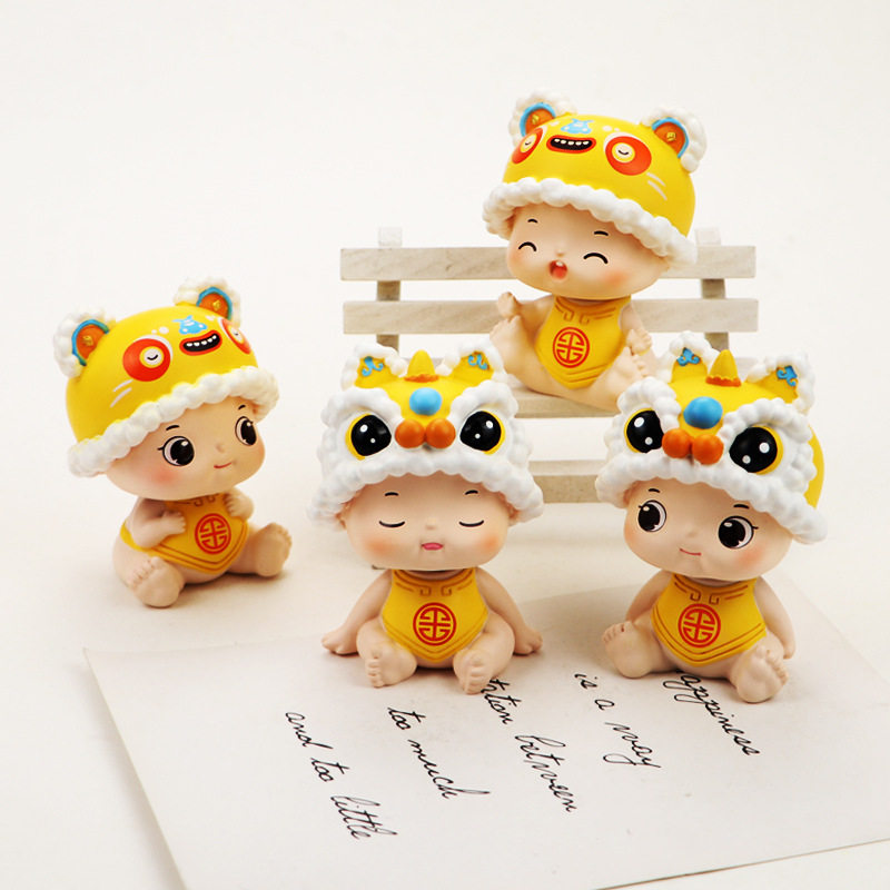 可爱小老虎新年吉祥物虎狮摇头公仔汽车载装饰喜庆客厅桌面摆件