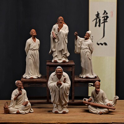 陶瓷历史人物紫砂诗人摆件孔夫子老子李白醉酒创意书房博古架装饰