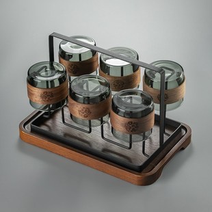 耐高温小茶杯玻璃家用品茗杯带把手杯架隔热防烫喝茶功夫茶杯套装