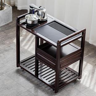 家具 汇享实木茶车乌金石可移动带轮茶台茶水柜功夫茶桌边柜中式