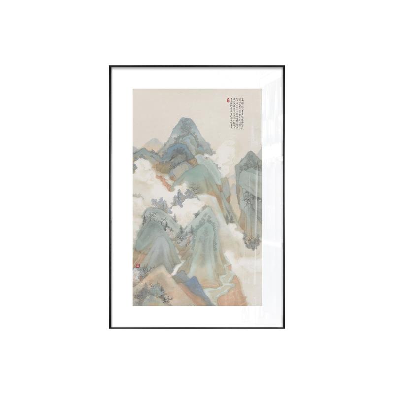 新中式禅意山水装饰画软装样板房客厅沙发背景墙玄关茶室晶瓷挂画