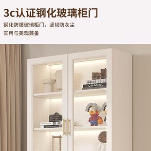 实木两门书柜家用带玻璃门防尘置物柜白色文件柜客厅落地靠墙书架