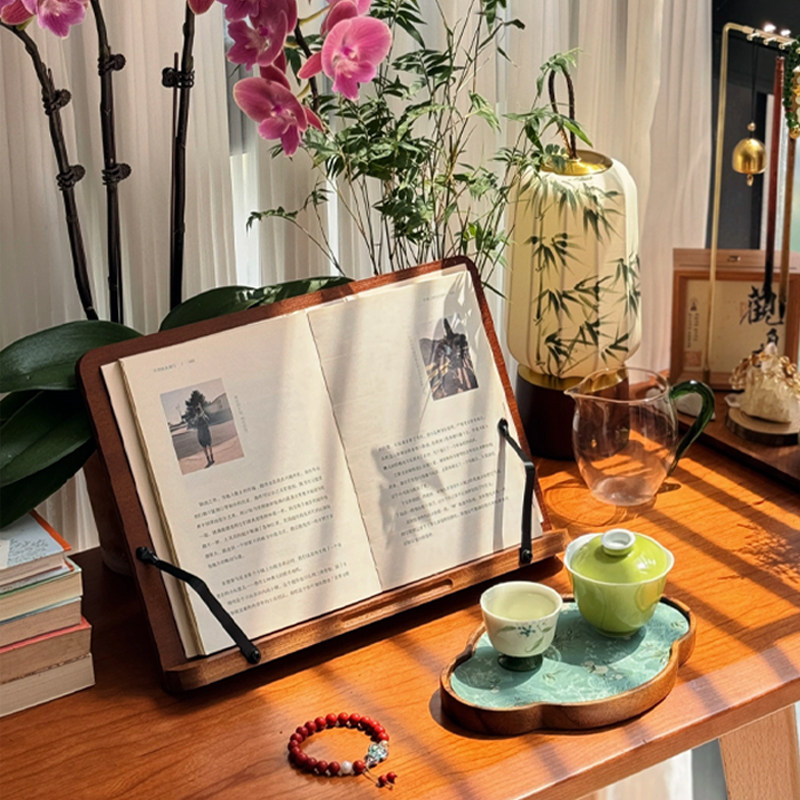 蘑菇小匠书架阅读架书房电脑支撑架书立架桌面木质夹书看书本支架